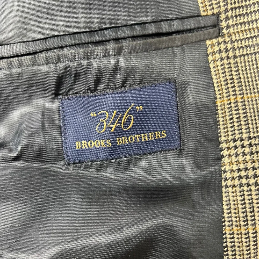 Brooks Brothers 346 Silk Blend Sport Coat Blazer Men's 46R Gray Wool Glen Plaid